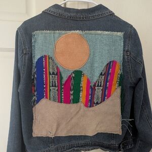 Denim Jean Jacket with Colorful Patchwork - One Of A Kind